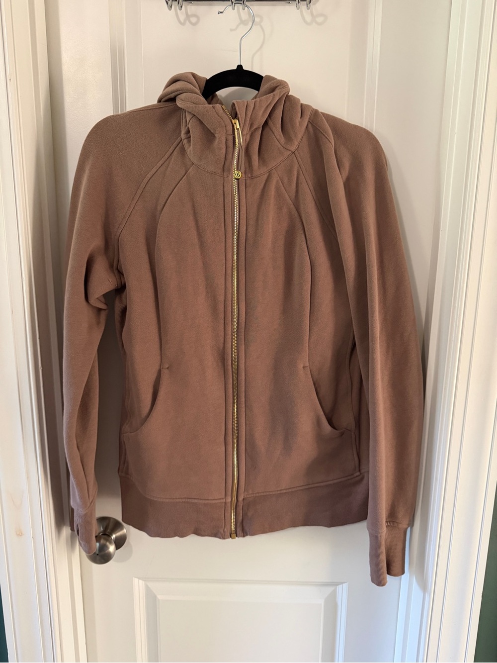 lululemon athletica Women's Zip-Up Hoodie in Taupe Brown with Gold Zipper